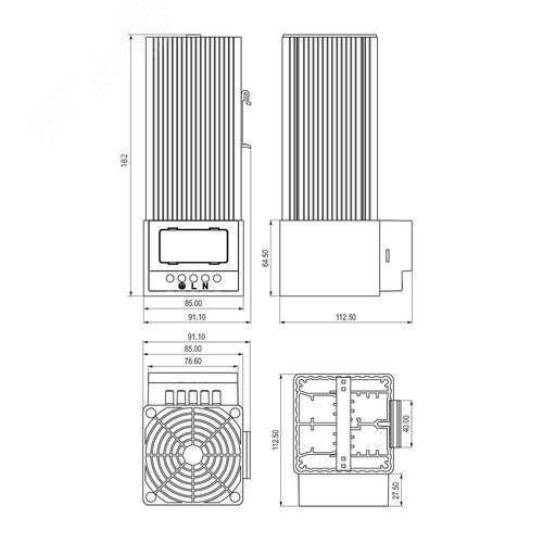 Обогреватель в алюминиевом корпусе с вентилятором 250 Вт, 230 В AC - фото 4