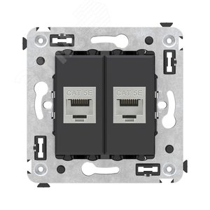 Avanti Компьютерная розетка RJ-45 без шторки в стену, кат.5e двойная экранированная,  Черный матовый - фото 1