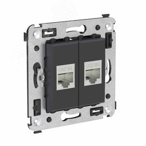 Avanti Компьютерная розетка RJ-45 без шторки в стену, кат.6А двойная экранированная,  Черный матовый - фото 2