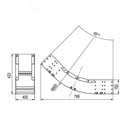Угол лестничный вертикальный внутренний 45 градусов 150х400 R600 - фото 2