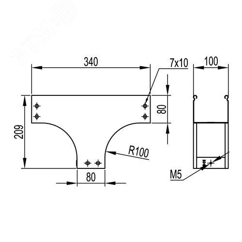 Ответвитель TD Т-образный вертикальный 100/80 в комплекте крепежные элементы соединительные пластины - фото 5