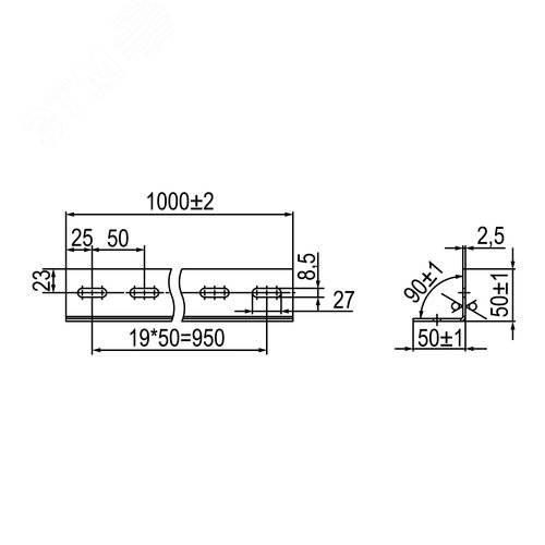 L-образный профиль L1000, толщ.2,5 мм - фото 2