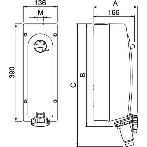 Розетка наружной установки с механической блокировкой и боковым расположением разъема IP67 63 - фото 2