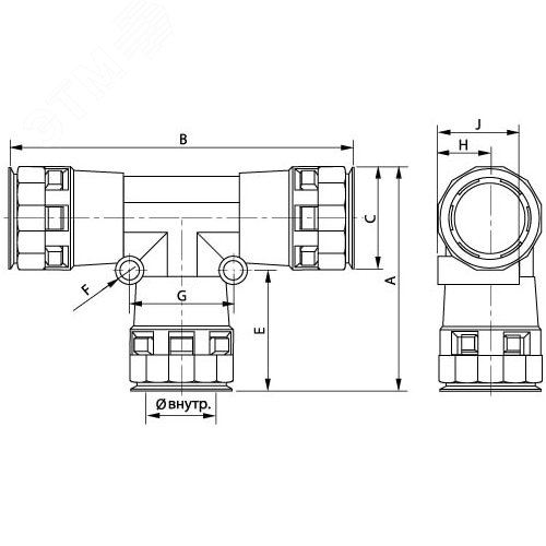 Тройник DN 17/17/17 мм полиамид черный - фото 2