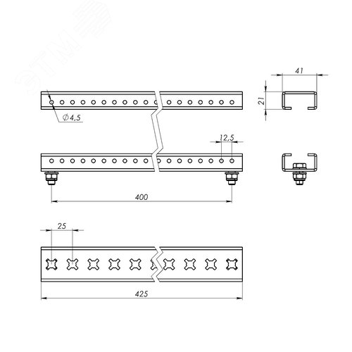 Комплект реек для установки главной шинной системы, 425мм - фото 5