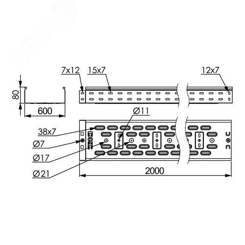 Лоток перфорированный 600х80 L=2000мм горячеоцинкованный - фото 2