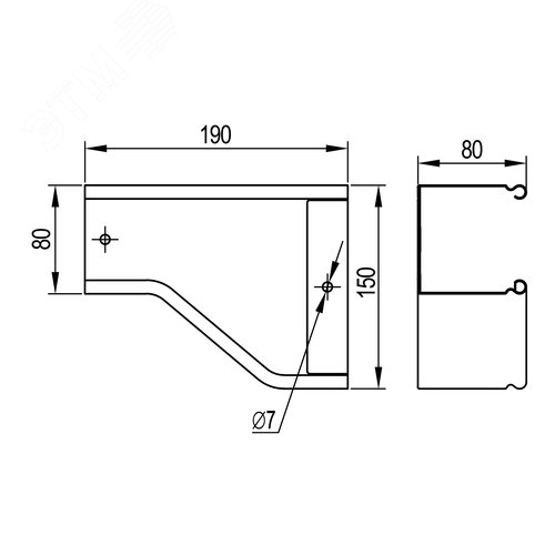 Переходник RRD правосторонний 150/80 H80 в комплекте с крепежными элементами и соединительными пластинами - фото 2