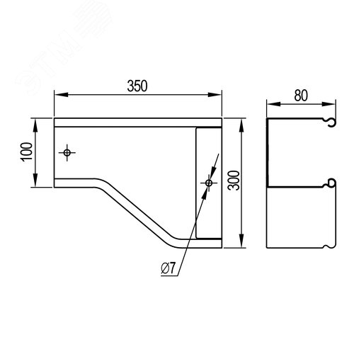 Переходник RRD правосторонний 300/100 H80 в комплекте с крепежными элементами и соединительными пластинами - фото 2