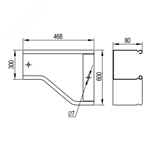 Переходник RRD правосторонний 600/300 H80 в комплекте с крепежными элементами и соединительными пластинами - фото 2