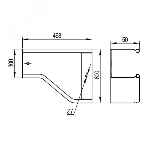 Переходник RRD правосторонний 600/300 H50 в комплекте с крепежными элементами и соединительными пластинами - фото 2