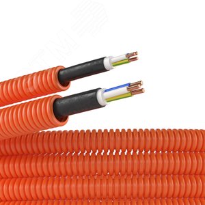 Труба ПНД гибкая гофрированная д.16мм с кабелем ГОСТ+ ВВГнгLS 3х1.5(50м) оранжевая