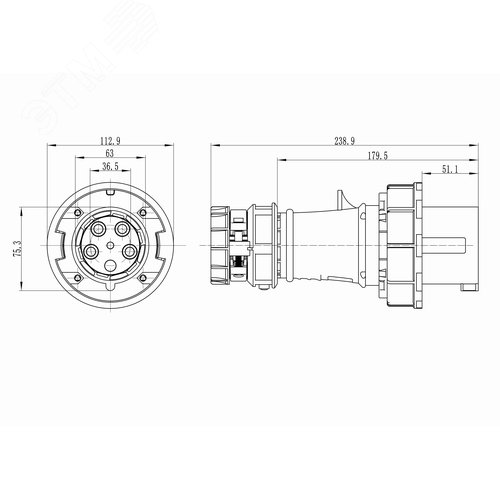 Вилка кабельная IP67 63A 3p+E+N 400V - фото 2