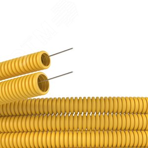 Труба ПВХ гибкая гофр. д.20мм, лёгкая с протяжкой,100м, цвет желтый