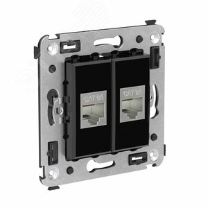 Avanti Компьютерная розетка RJ-45 без шторки в стену, кат.6А двойная экранированная,  Черный квадрат - фото 2