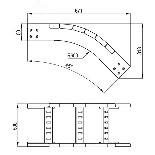 Угол вертикальный внешний 45 градусов 50х500 R600 лонжерон 1,5 мм цинк-ламельный в комплекте крепежные элементы соединительные пластины - фото 2