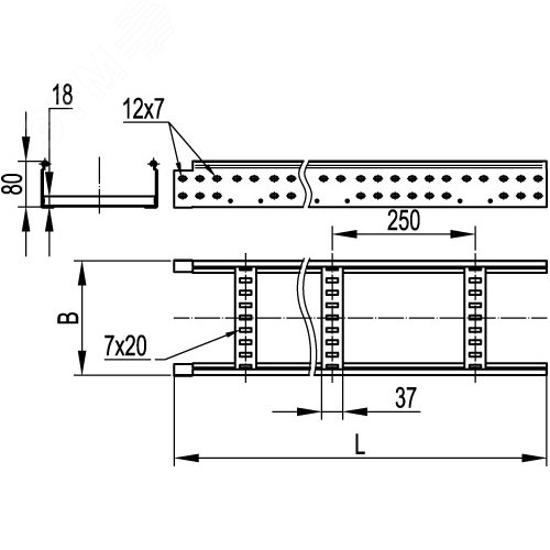 Лоток лестничный 80х500 L=6000мм - фото 2