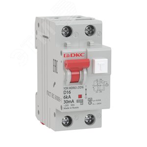 Выключатель автоматический дифференциального тока двухполюсный MDR63, 10А, 30мА, тип A, C, 6кА, электронный, серии YON PRO MDR63-22C10-A DKC