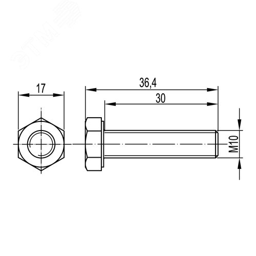 Болт шестигранная головка М10х30 нержавеющая сталь AISI 316L - фото 2