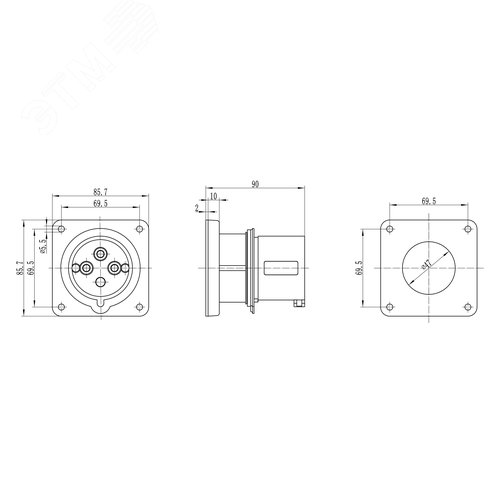 Вилка скрытой установки IP44 32A 3P+E 400В - фото 2