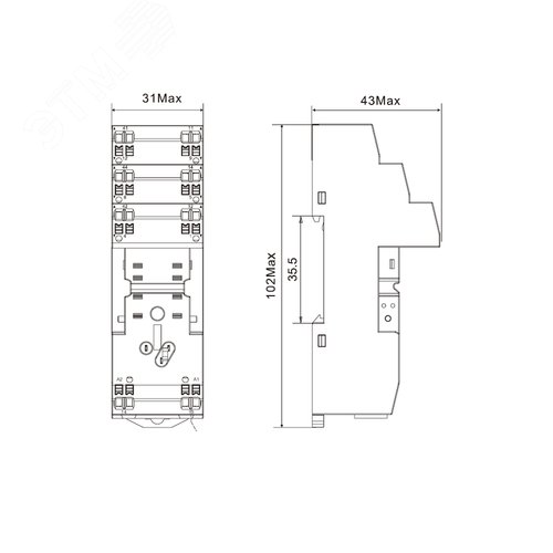 Колодка с клеммами push-in для реле на 2 группы контактов версии IR-W2CO без магнита - фото 2