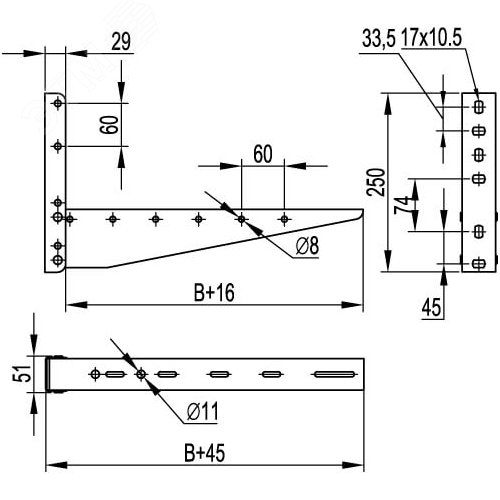 Консоль с опорой ML основание 600 мм горячеоцинкованная - фото 2