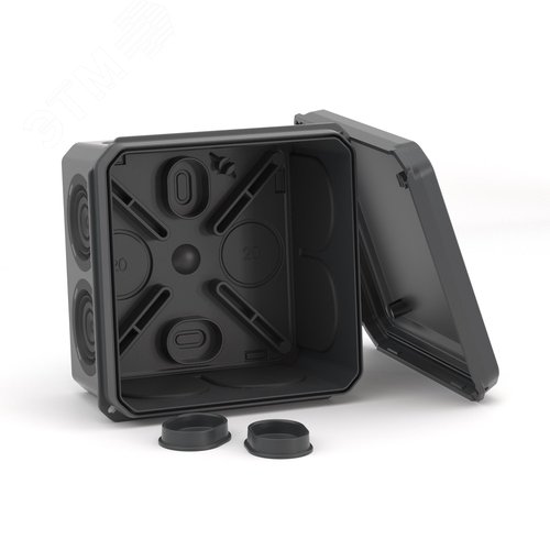 Коробка ответвительная с 8+2 кабельными вводами д.20/20мм, IP55, 70х70х40мм, черная - фото 4