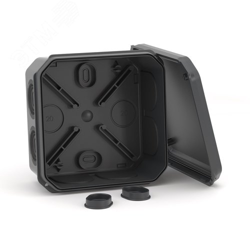 Коробка ответвительная с 8+2 кабельными вводами д.20/20мм, IP55,85х85х40мм, черная - фото 4