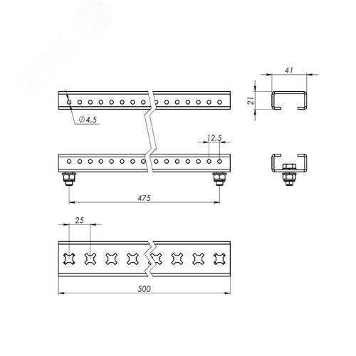К-т реек для установки главной шинной системы, 500мм - фото 5