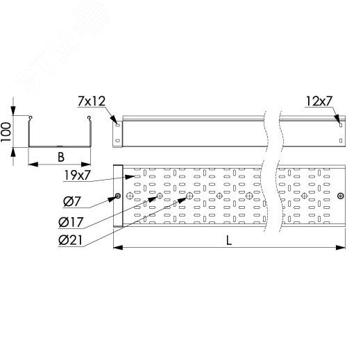 Лоток перфорированный 300х100х3000 толщина 1.5мм - фото 6