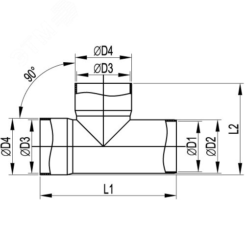 Тройник для двустенных труб 90 градусов D=110мм - фото 2