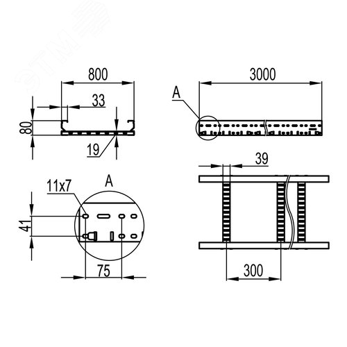 Лоток лестничный 80х800 лонжерон 2мм L=3м цинк-ламельный - фото 2