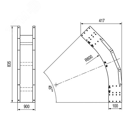 Угол листовой вертикальный внешний 45 градусов 100х900 R600 горячеоцинкованный - фото 2