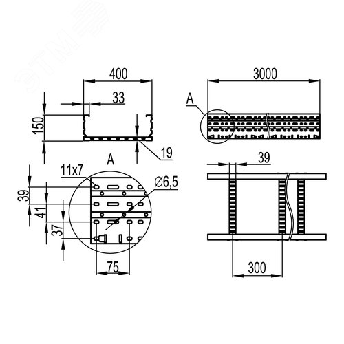 Лоток лестничный 150х400 лонжерон 2 мм L=3000мм горячеоцинкованный - фото 2