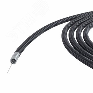 Металлорукав DN 12мм в герметичной ПВХ изоляции, низкотемпературный, Dвн 12,0 мм, Dнар 16,0, с протяжкой, 100 м, цвет чёрный - фото 1