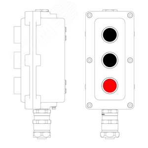 Изображение товара Взрывонепроницаемый пост управления из алюминия LCSD-03-B-MB-P1B(11)x1-P1B(11)x1-P1R(11)x1-PBMB-ANP15BMB (шт)