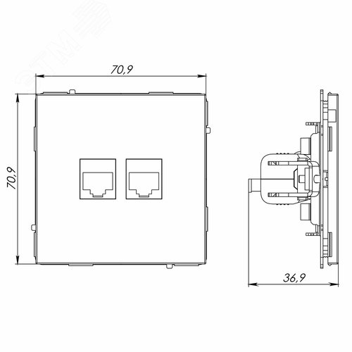 Компьютерная розетка RJ-45 без шторки, кат.6А двойная, KANT, белая магнолия - фото 7