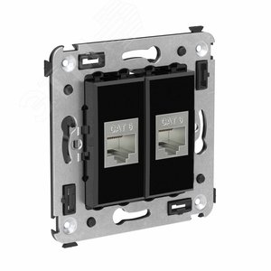 Avanti Компьютерная розетка RJ-45 без шторки в стену, кат.6 двойная экранированная,  Черный квадрат - фото 2