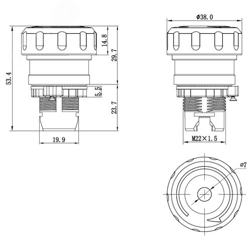 Кнопка аварийная грибовидная поворотная д.40, алюминий - фото 5