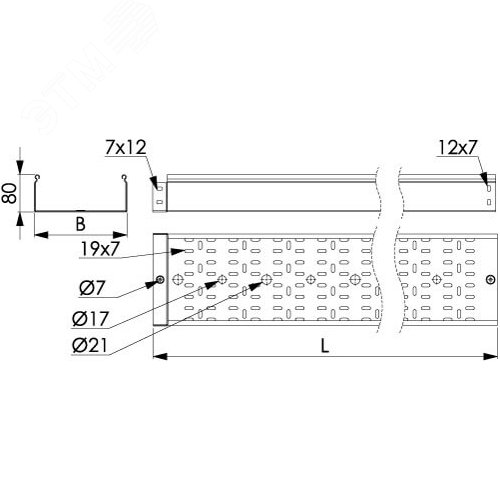 Лоток перфорированный 300х80 L=3000мм толщина 1.0мм цинк-ламельный - фото 2