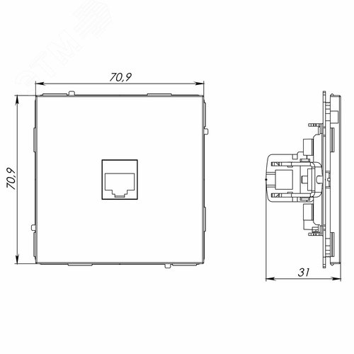 Компьютерная розетка RJ-45 без шторки, кат.5е одинарная, KANT, черный уголь - фото 7