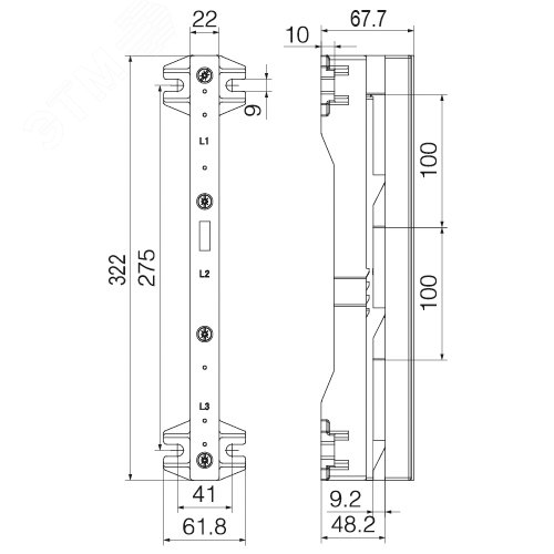 Держатель шин 30,40,50,60x10 3пол 100мм - фото 2