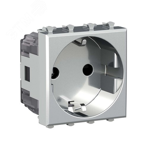 Розетка модульная, 2P+E, с з/ш, Avanti, закаленная сталь, 2 модуля - фото 2