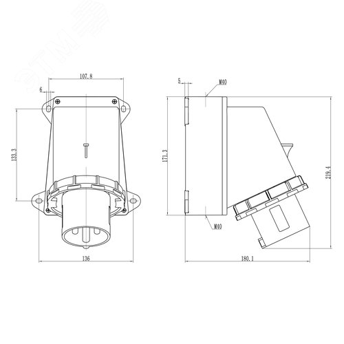 Вилка настенная IP67 63А 2P+E 250В - фото 2
