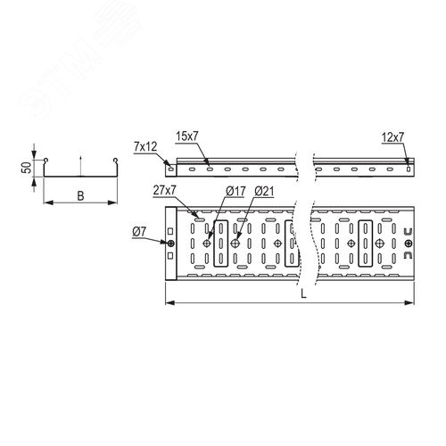Лоток перфорированный 100х50х3000 0.6мм S3 - фото 9
