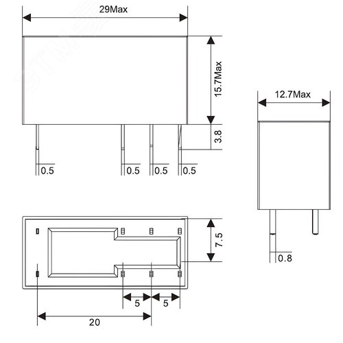 Реле миниатюрное низкопрофильное, 2CO, коммутируемый ток 8 А, AgSnO напряжение 24V AC - фото 2