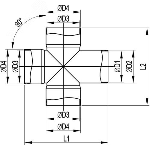Соединение крестообразное для двустенных труб 90 градусов диаметр 110мм полипропилен - фото 2