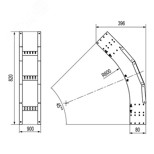 Угол лестничный вертикальный внешний 45 градусов 80х900 R600 горячеоцинкованный - фото 2