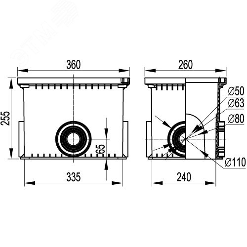 Колодец смотровой переходной без дна для двустенных труб 335х240х255 - фото 2