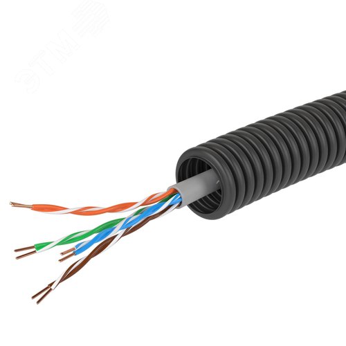 Электротруба ПНД гибкая гофрированная д. 16 мм, безгалогеновая, УФ стойкая, цвет чёрный, с кабелем витая пара 5EU/UTP нг(А)-HF, 50 м - фото 3