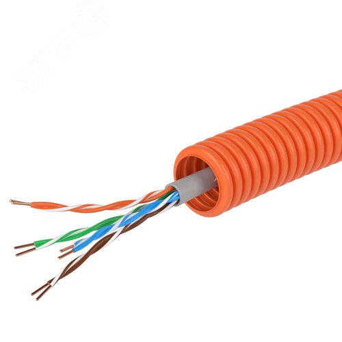 Электротруба ПНД гибкая гофрированная д. 16 мм, цвет оранжевый, с кабелем витая пара 5EU/UTP нг(А)-HF, 100 м - фото 3